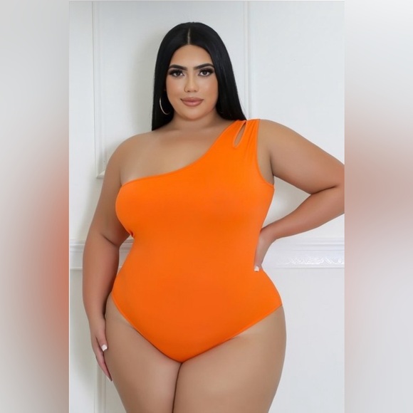 Women’s Plus Size 2-Piece Orange Bodysuit Multi Color Design Leggings Pants - Picture 3 of 13